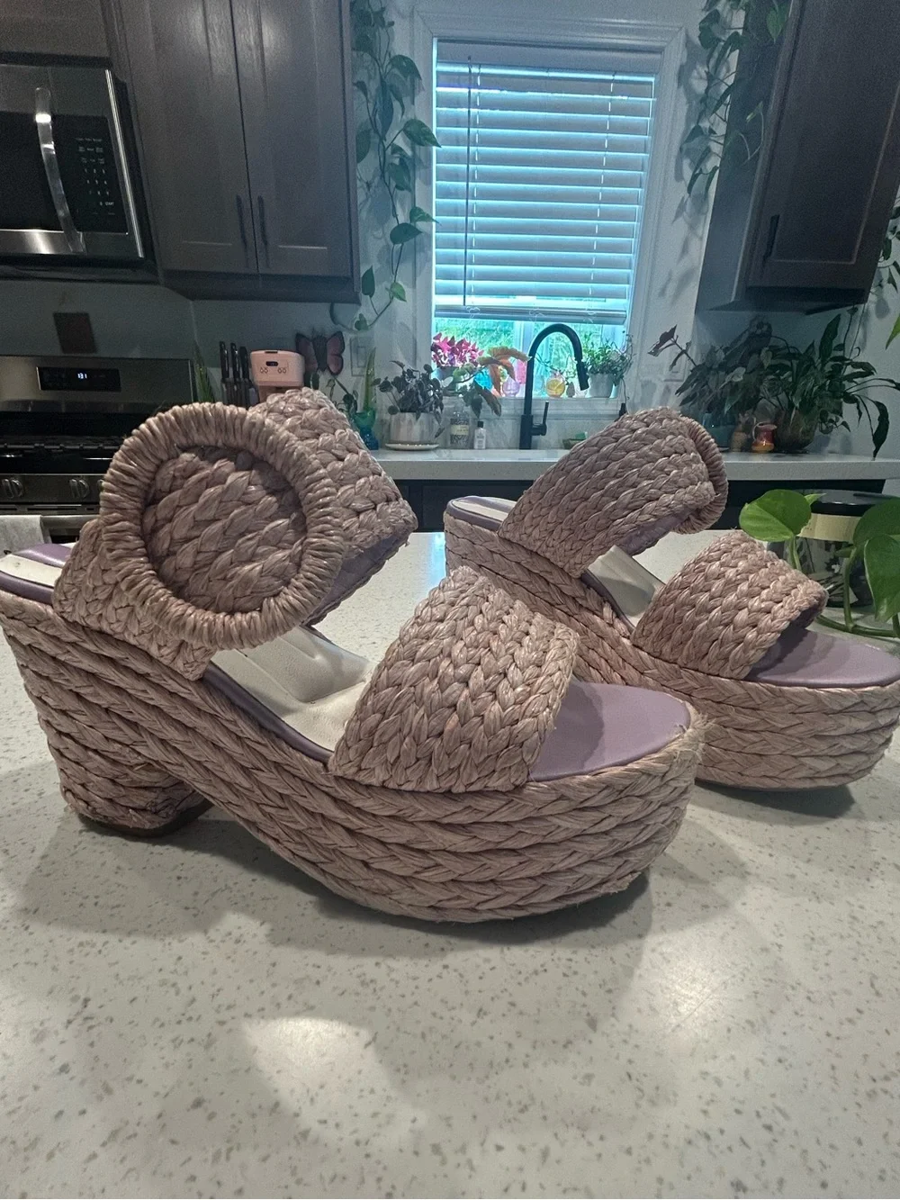 Woven Platform Sandals in Blush Pink - Women's Fashion Heels